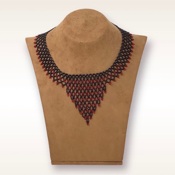 🛍️SALE🛍️ Handcrafted Needlework Glass Beaded Statement/Collar Necklace - Picture 1 of 6
